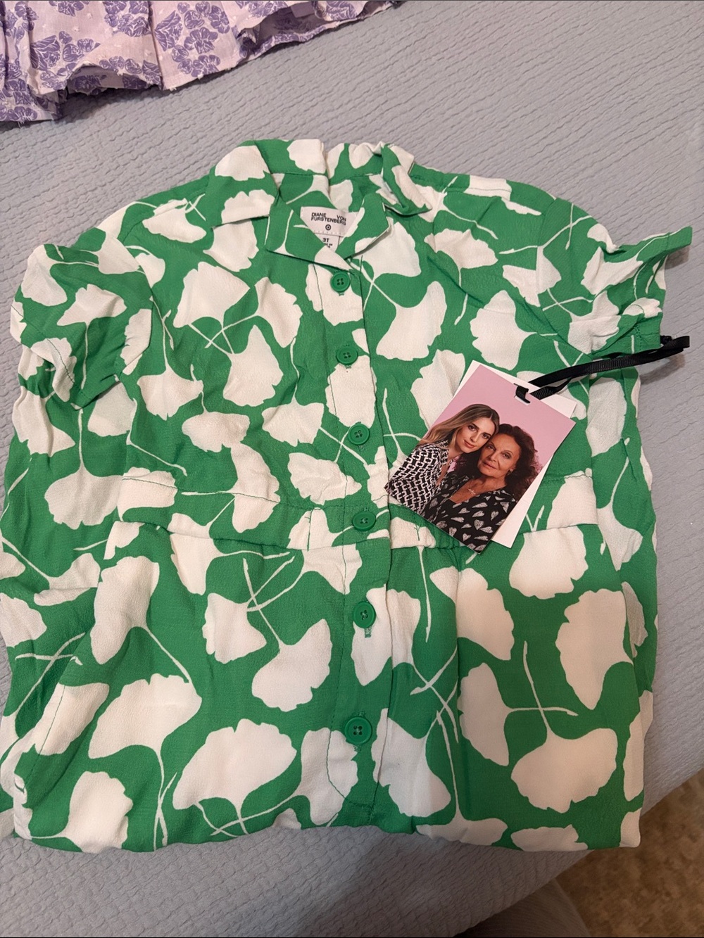 Diane Von Furstenberg Green and White Floral Print Kids One-Piece